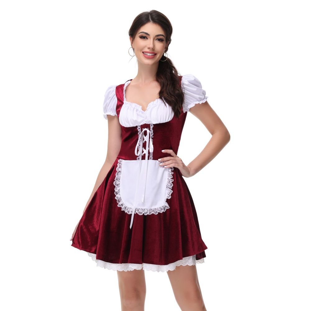 Oktoberfest Costume Plaid Dirndl Dresses German Carnival Outfit